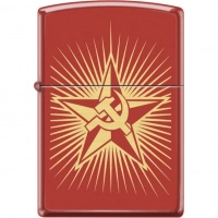 Зажигалка ZIPPO Серп и Молот на Звезде, латунь/сталь с покрытием Red Matte, красная, 36x12x56 мм купить в Одинцове